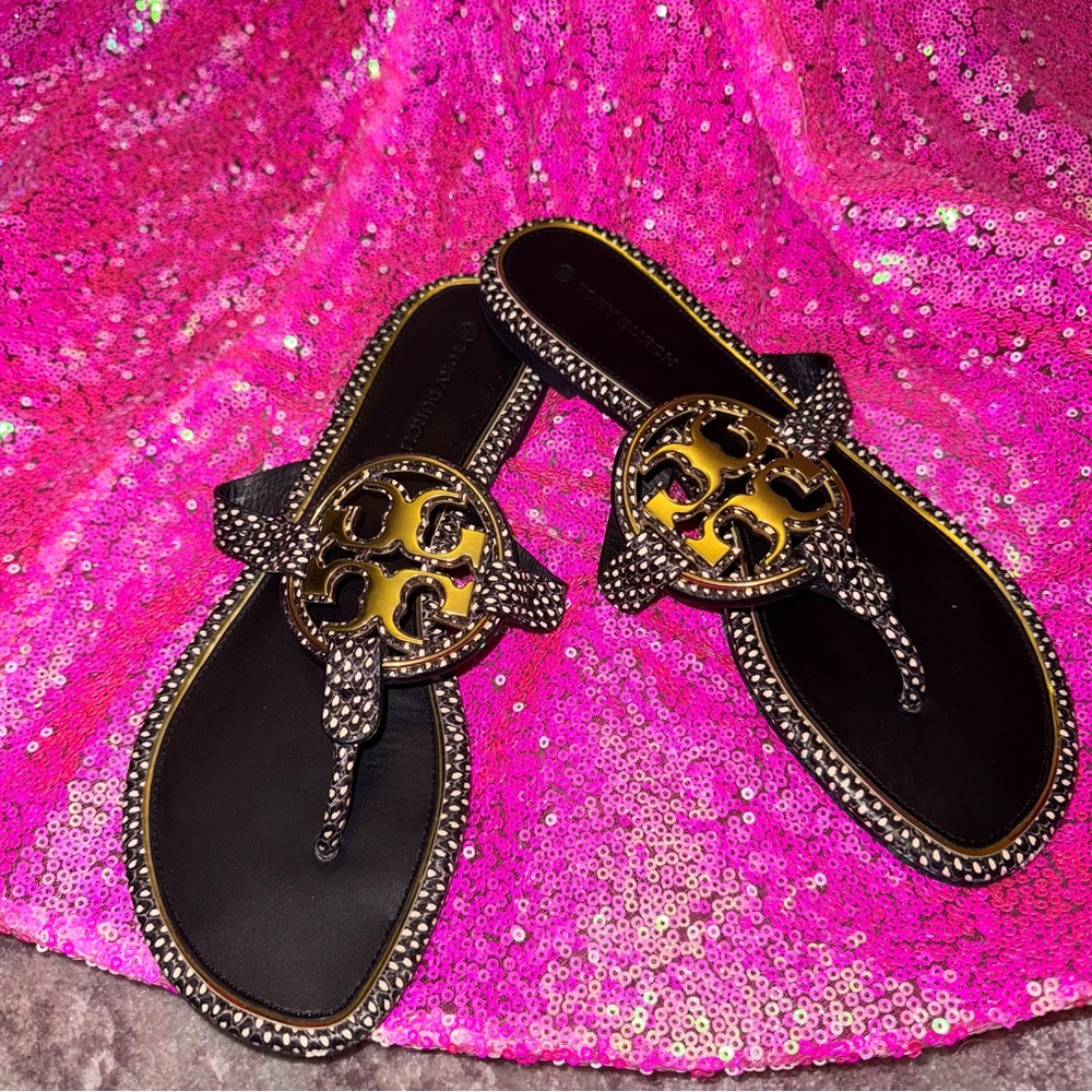 Tory Burch Black and Gold Sandals - Picture 4 of 6